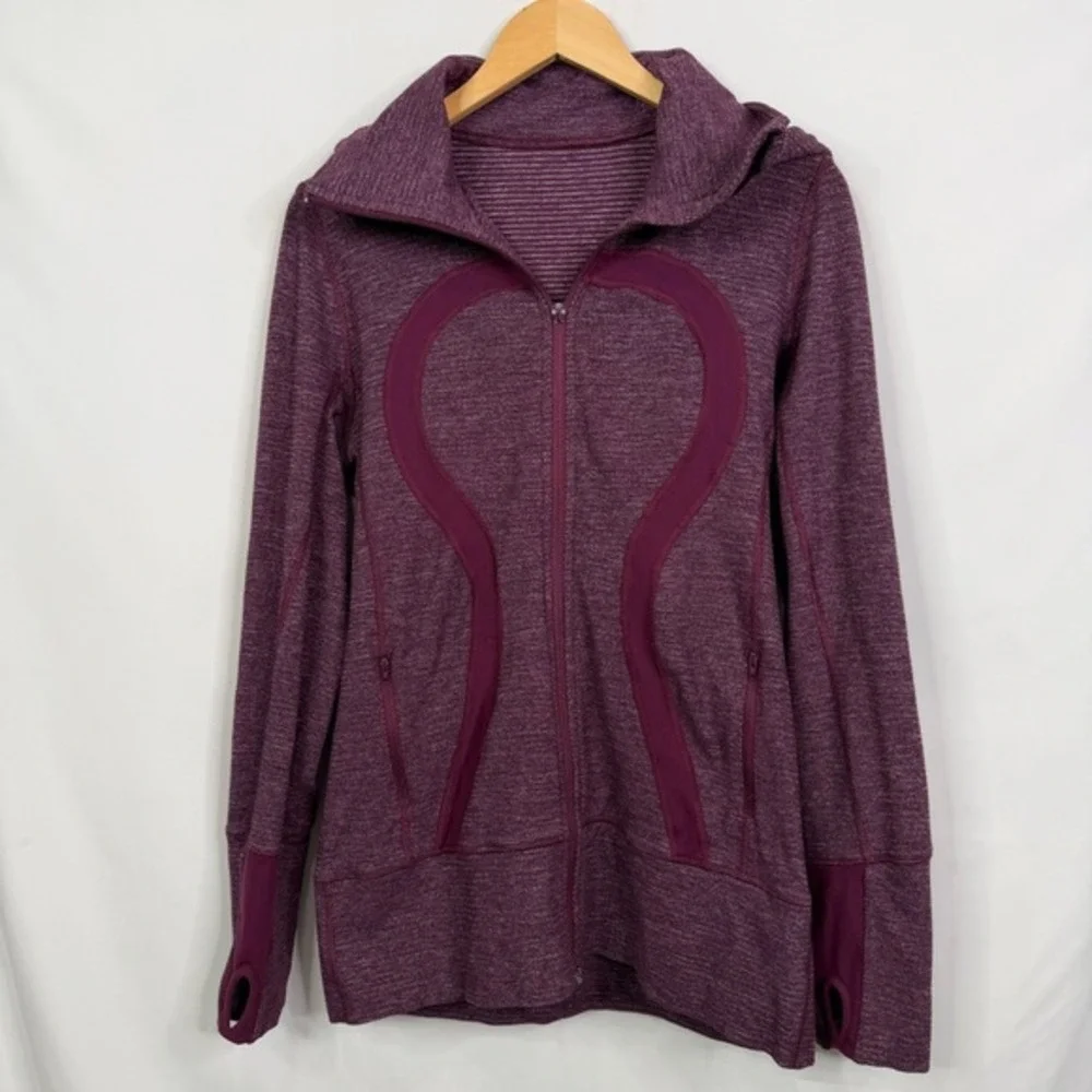 Lululemon Stride Hoodie Jacket Mini Check Pique Heathered Plum Size 8‎